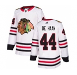 Men's Blackhawks #44 Calvin De Haan White Road Authentic Stitched Hockey Jersey