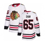 Men's Blackhawks #65 Andrew Shaw White Road Authentic Stitched Hockey Jersey