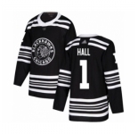 Men's Chicago Blackhawks #1 Glenn Hall Authentic Black Alternate Hockey Jersey