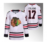 Men's Chicago Blackhawks #17 Nick Foligno White Stitched Hockey Jersey