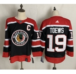 Men's Chicago Blackhawks #19 Jonathan Toews Black Red Authentic Throwback 2020 Hockey Jersey
