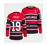 Men's Chicago Blackhawks #19 Jonathan Toews Red Black 2022 Reverse Retro Stitched Jersey
