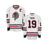 Men's Chicago Blackhawks #19 Jonathan Toews Reebok Premier White Skull Ice Hockey Jersey