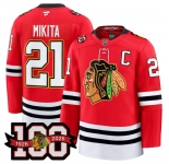 Men's Chicago Blackhawks #21 Stan Mikita Red 2025 Home 100th Anniversary Stitched Hockey Jersey