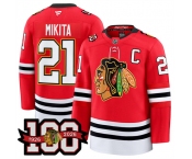 Men's Chicago Blackhawks #21 Stan Mikita Red 2025 Home 100th Anniversary Stitched Hockey Jersey