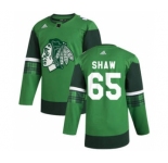 Men's Chicago Blackhawks #65 Andrew Shaw 2020 St. Patrick's Day Stitched Hockey Jersey Green