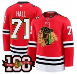 Men's Chicago Blackhawks #71 Taylor Hall Red 2025 Home 100th Anniversary Stitched Hockey Jersey