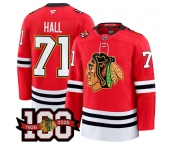 Men's Chicago Blackhawks #71 Taylor Hall Red 2025 Home 100th Anniversary Stitched Hockey Jersey