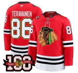 Men's Chicago Blackhawks #86 Teuvo Teravainen Red 2025 Home 100th Anniversary Stitched Hockey Jersey