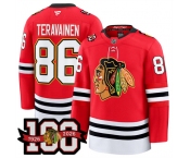 Men's Chicago Blackhawks #86 Teuvo Teravainen Red 2025 Home 100th Anniversary Stitched Hockey Jersey