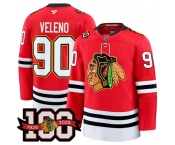 Men's Chicago Blackhawks #90 Joe Veleno Red 2025 Home 100th Anniversary Stitched Hockey Jersey