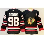 Men's Chicago Blackhawks #98 Connor Bedard Black With A Patch Stitched Hockey Jersey
