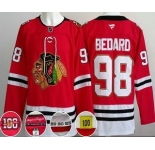 Men's Chicago Blackhawks #98 Connor Bedard Red 100 Years Anniversary Authentic Jersey