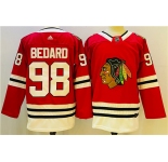 Men's Chicago Blackhawks #98 Connor Bedard Red Black Stitched Jersey