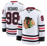 Men's Chicago Blackhawks #98 Connor Bedard White 2024-25 Away Stitched Hockey Jersey