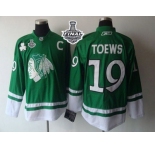 NHL Chicago Blackhawks #19 Jonathan Toews Green St. Patty's Day 2015 Stanley Cup Stitched Jerseys