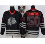 NHL Chicago Blackhawks #50 Corey Crawford Black Ice Skull logo 2015 Stanley Cup Champions jerseys