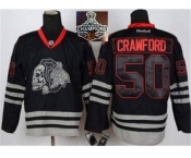 NHL Chicago Blackhawks #50 Corey Crawford Black Ice Skull logo 2015 Stanley Cup Champions jerseys