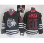 NHL Chicago Blackhawks #81 Marian Hossa Black Ice Jersey Skull Logo Fashion 2015 Stanley Cup Champions jerseys