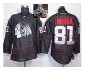 NHL Chicago Blackhawks #81 Marian Hossa Black Ice Silver Number 2015 Stanley Cup Champions jerseys