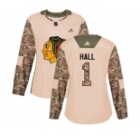 Women Adidas Chicago Blackhawks #1 Glenn Hall Authentic Camo Veterans Day Practice NHL Jersey
