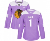 Women Adidas Chicago Blackhawks #1 Glenn Hall Authentic Purple Fights Cancer Practice NHL Jersey