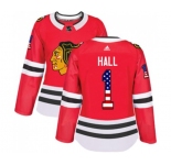 Women Adidas Chicago Blackhawks #1 Glenn Hall Authentic Red USA Flag Fashion NHL Jersey