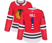 Women Adidas Chicago Blackhawks #1 Glenn Hall Authentic Red USA Flag Fashion NHL Jersey