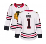 Women Adidas Chicago Blackhawks #1 Glenn Hall Authentic White Away NHL Jersey