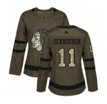 Women Adidas Chicago Blackhawks #11 Jordan Schroeder Authentic Green Salute to Service NHL Jersey