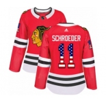 Women Adidas Chicago Blackhawks #11 Jordan Schroeder Authentic Red USA Flag Fashion NHL Jersey