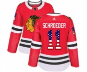 Women Adidas Chicago Blackhawks #11 Jordan Schroeder Authentic Red USA Flag Fashion NHL Jersey