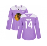 Women Adidas Chicago Blackhawks #14 Richard Panik Purple Authentic Fights Cancer Stitched NHL Jersey