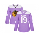 Women Adidas Chicago Blackhawks #19 Jonathan Toews Purple Authentic Fights Cancer Stitched NHL Jersey