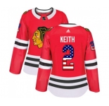 Women Adidas Chicago Blackhawks #2 Duncan Keith Authentic Red USA Flag Fashion NHL Jersey
