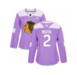 Women Adidas Chicago Blackhawks #2 Duncan Keith Purple Authentic Fights Cancer Stitched NHL Jersey