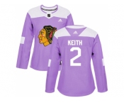 Women Adidas Chicago Blackhawks #2 Duncan Keith Purple Authentic Fights Cancer Stitched NHL Jersey