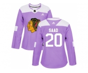 Women Adidas Chicago Blackhawks #20 Brandon Saad Purple Authentic Fights Cancer Stitched NHL Jersey