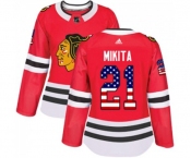Women Adidas Chicago Blackhawks #21 Stan Mikita Authentic Red USA Flag Fashion NHL Jersey