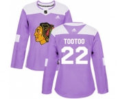 Women Adidas Chicago Blackhawks #22 Jordin Tootoo Authentic Purple Fights Cancer Practice NHL Jersey