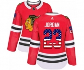 Women Adidas Chicago Blackhawks #23 Michael Jordan Authentic Red USA Flag Fashion NHL Jersey