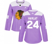 Women Adidas Chicago Blackhawks #24 Martin Havlat Authentic Purple Fights Cancer Practice NHL Jersey