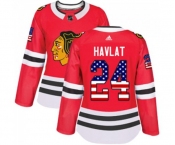 Women Adidas Chicago Blackhawks #24 Martin Havlat Authentic Red USA Flag Fashion NHL Jersey