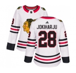Women Adidas Chicago Blackhawks #28 Henri Jokiharju Authentic White Away NHL Jersey
