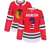 Women Adidas Chicago Blackhawks #3 Keith Magnuson Authentic Red USA Flag Fashion NHL Jersey