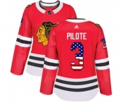 Women Adidas Chicago Blackhawks #3 Pierre Pilote Authentic Red USA Flag Fashion NHL Jersey