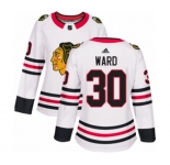 Women Adidas Chicago Blackhawks #30 Cam Ward Authentic White Away NHL Jersey