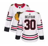 Women Adidas Chicago Blackhawks #30 ED Belfour Authentic White Away NHL Jersey
