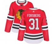 Women Adidas Chicago Blackhawks #31 Anton Forsberg Authentic Red Home NHL Jersey