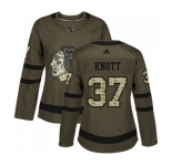 Women Adidas Chicago Blackhawks #37 Graham Knott Authentic Green Salute to Service NHL Jersey